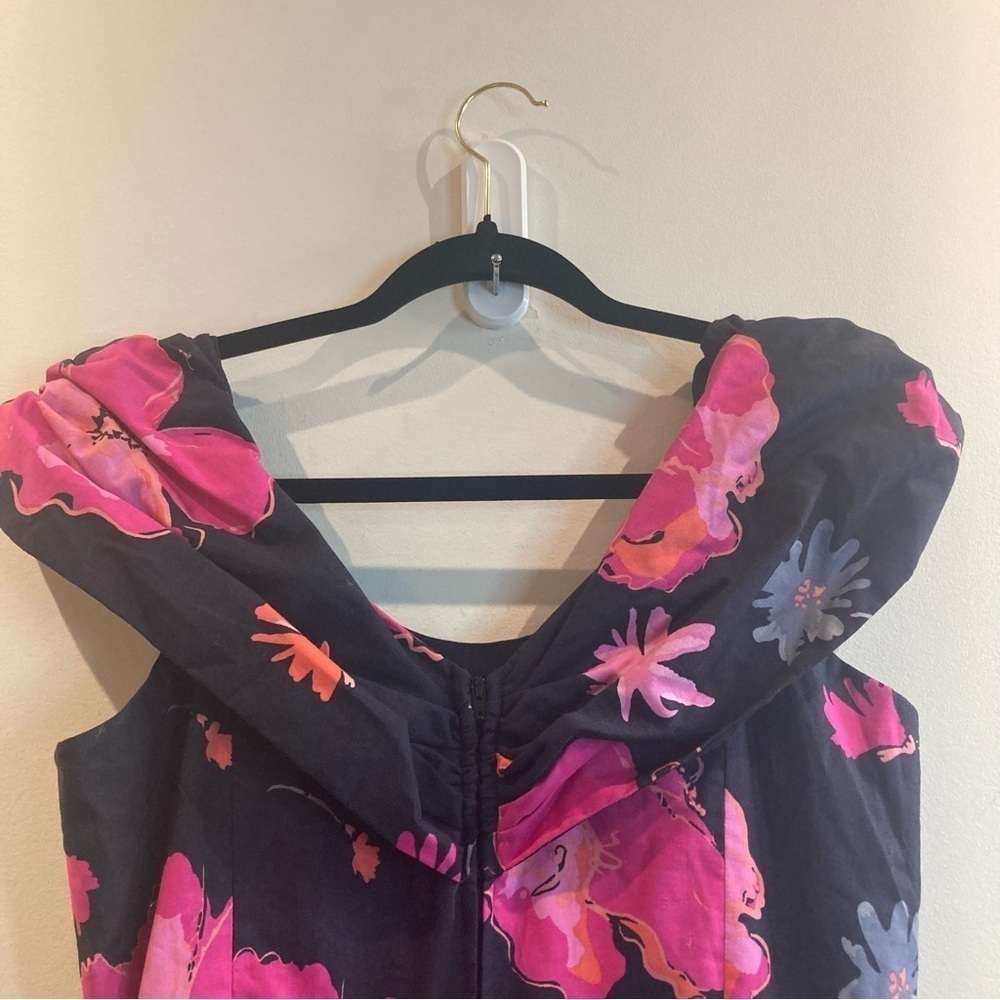 Laura Ashley Sz 14 80s Pink Black Floral Print 100% Cotton Day Dress 50s Style - Picture 8 of 11